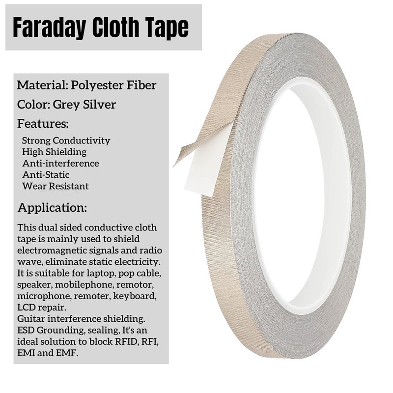 SICCOMA Faraday Cloth Tape Double Conductive Cloth Adhesive Tape for EMI Shielding, Wire Harness Wrap, Grounding, Guitar Interference Signal Blocking, Electrical Repair (1/4inx66FT) - Image 4